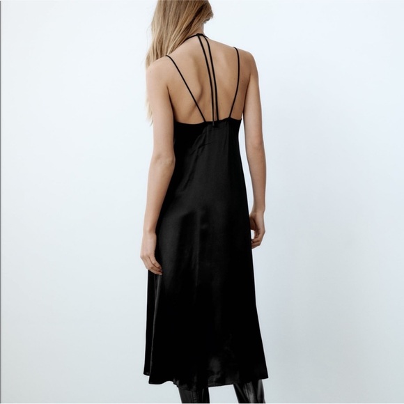 Zara Black Midi Slip Dress - Picture 4 of 6